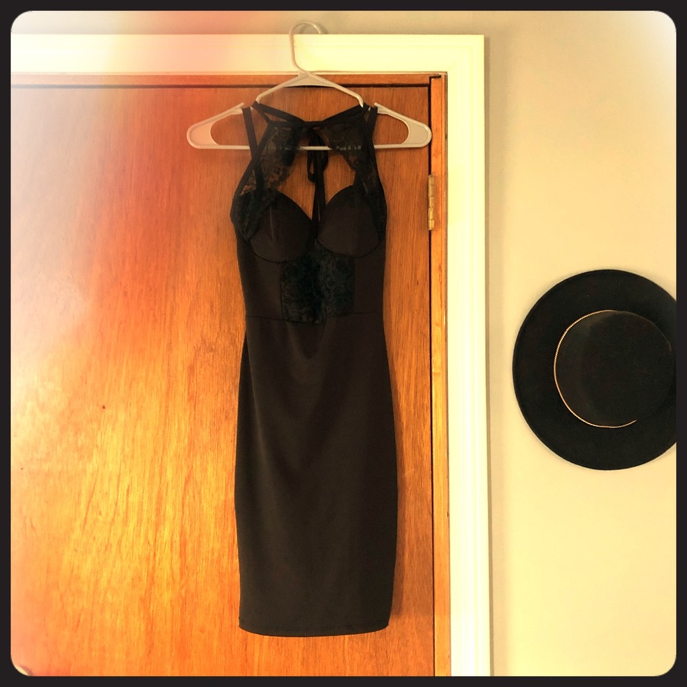 Lace front neck tie fashion nova dress